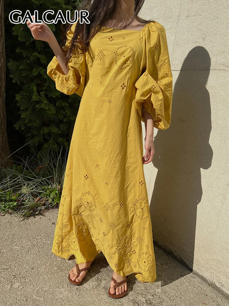 GALCAUR Hollow Out Yellow Women' Dress Square Collar Puff Sleeve Loose Waist Solid Korean Dresses Female Summer 2022 Fashion
GALCAUR Hollow Out Yellow Women' Dress Square Collar Puff Sleeve Loose Waist Solid Korean Dresses Female Summer 2022 Fashion