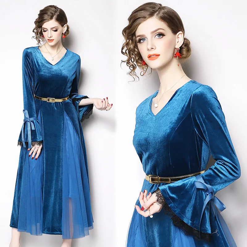2021 Autumn Winter V Neck Slim Velvet Blue Quinceanera Dresses High Waist Long Sleeve Evening Party Prom Vestidos Elegant Gowns
2021 Autumn Winter V Neck Slim Velvet Blue Quinceanera Dresses High Waist Long Sleeve Evening Party Prom Vestidos Elegant Gowns