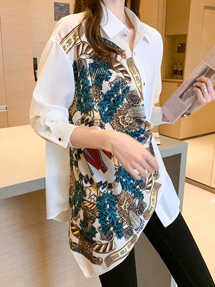 Printed Women Shirt Irregular Cut Stitching Long-sleeved Long Shirt Top Women Clothing Blusas Mujer De Moda 2022 Verano Elegante
Printed Women Shirt Irregular Cut Stitching Long-sleeved Long Shirt Top Women Clothing Blusas Mujer De Moda 2022 Verano Elegante