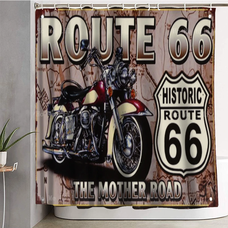 

Ретро Красный мотор Исторический маршрут 66 металлические знаки крутая дорога для матери винтажная панель душевая занавеска от Ho Me Lili