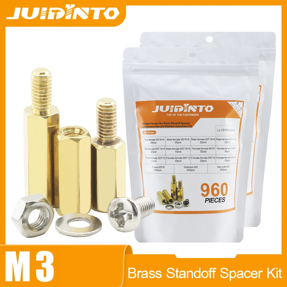 JUIDINTO M3 Male Female Hex Brass Spacers Standoff Assortment Kit PCB Motherboard Standoff Brass Spacers Set with Screws Nuts
JUIDINTO M3 Male Female Hex Brass Spacers Standoff Assortment Kit PCB Motherboard Standoff Brass Spacers Set with Screws Nuts