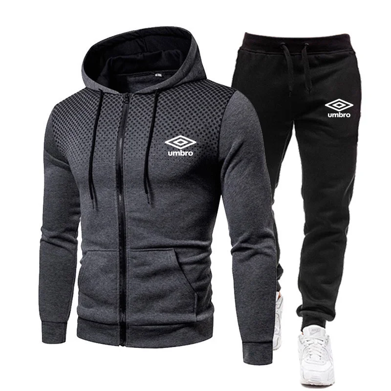 

New Casual Men's Sports Suit Fashion Hooded Splicing Zipper Jacket Umbro+ Pants Set Men's Hooded Sweater Set 2022