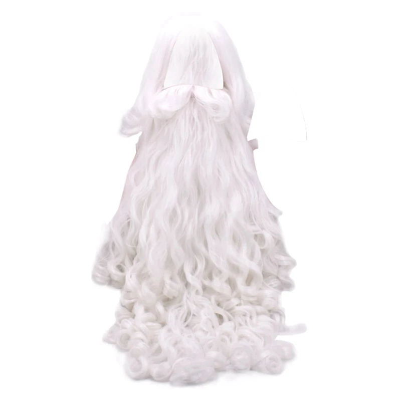 

Рождественский парик для косплея, парик для бороды Санта-Клауса, парик для бороды с белыми вьющимися длинными синтетическими волосами, костюм для косплея взрослых