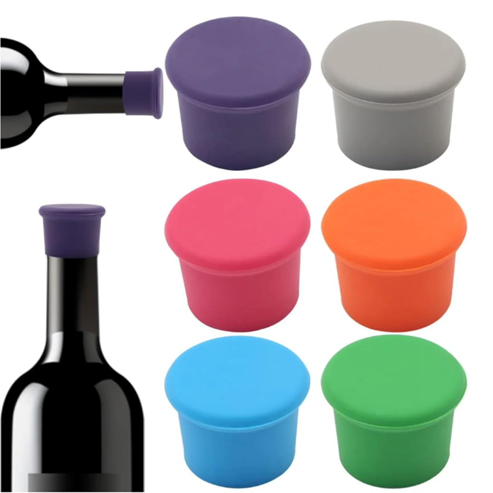 

6 durable Easy Clean wine Corks Reusable silicone Wine corks Glass Cork Drink beer Champagne bottle corks keep the gift of wine