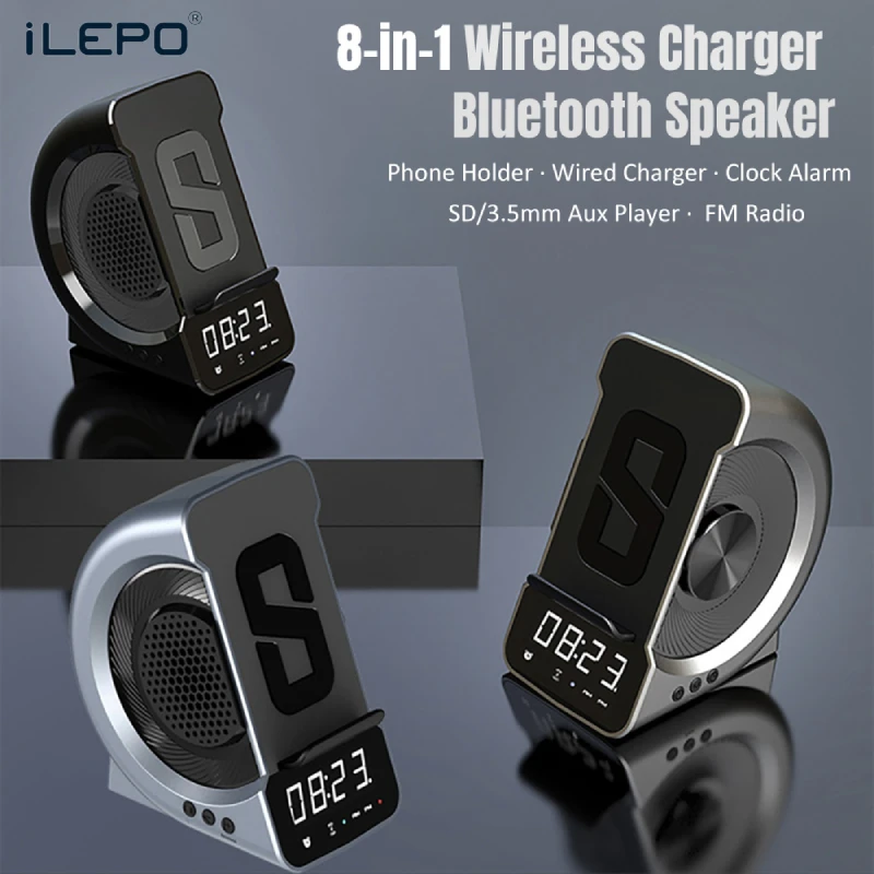 iLEPO Wireless Charging Phone Holder With 5.0 Speaker Music Player Digital Screen Display Alarm Clock Smart Phone Charger Stand
iLEPO Wireless Charging Phone Holder With 5.0 Speaker Music Player Digital Screen Display Alarm Clock Smart Phone Charger Stand