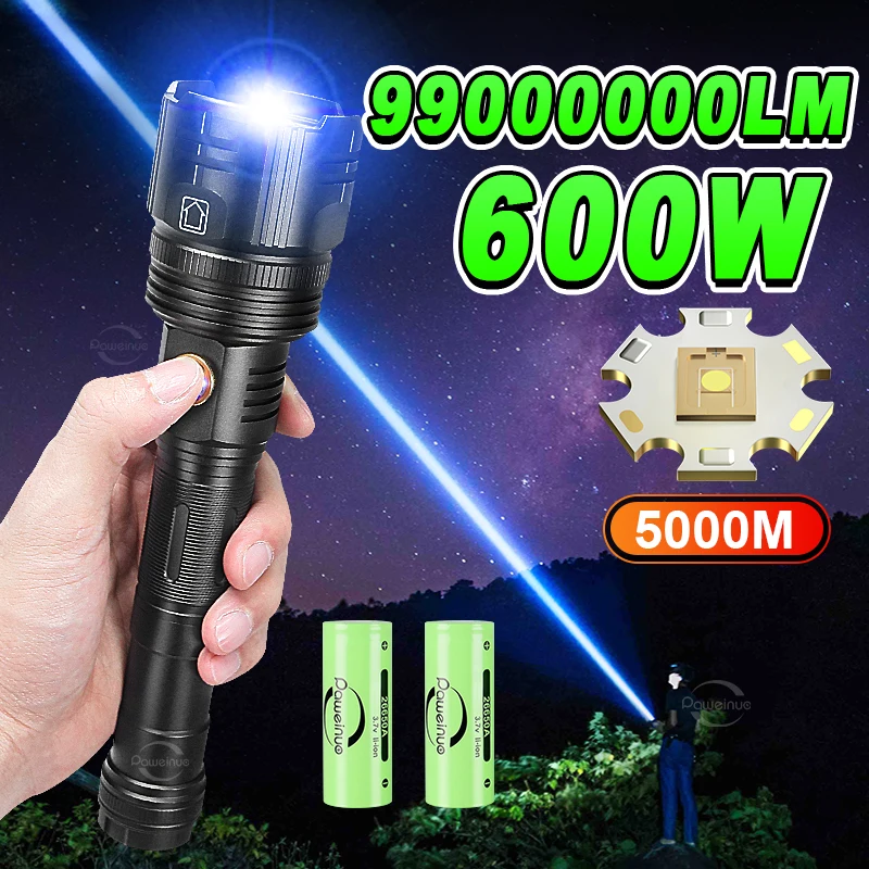 High Power Led Flashlights 600W Rechargeable Flashlight With Usb Charging 500W Powerful Torch Light 1500m Work Light
High Power Led Flashlights 600W Rechargeable Flashlight With Usb Charging 500W Powerful Torch Light 1500m Work Light