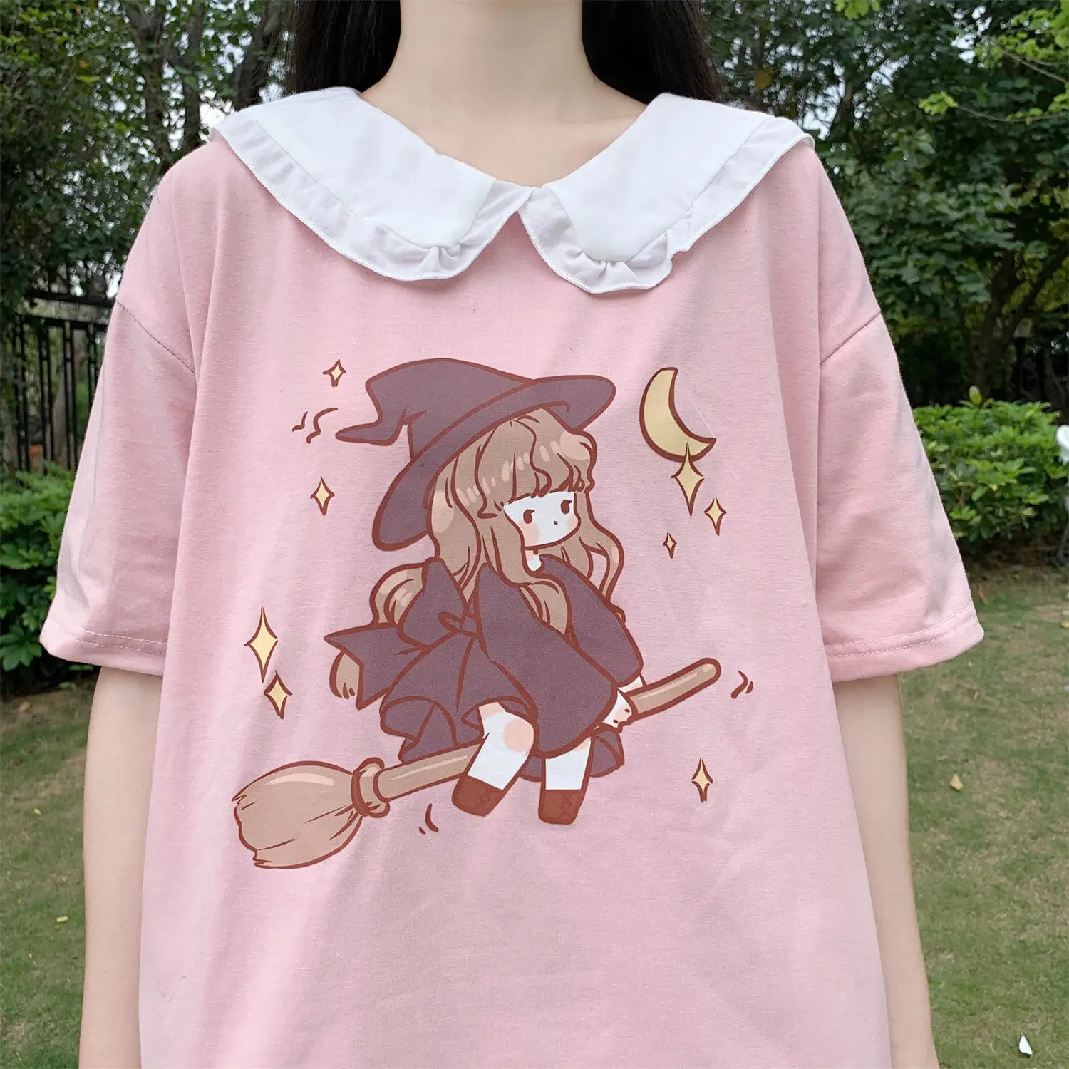 

Милая девочка, милая мультяшная Японская уличная ученика, Харадзюку, розовый Забавный Повседневный Топ, волшебная девочка, принт в стиле ретро, свободная летняя футболка