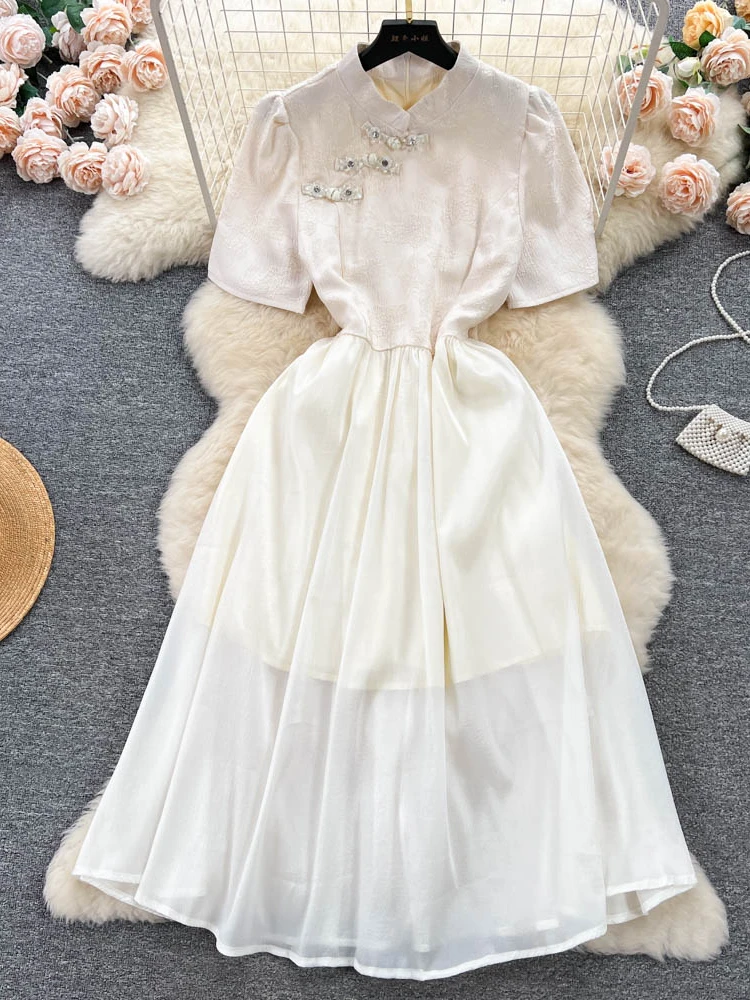 FMFSSOM New Vinage Spring Summer Solid Slim Short Lady Dress A Line O Neck Chiffon Pullover Mid-Calf Women Dresses
FMFSSOM New Vinage Spring Summer Solid Slim Short Lady Dress A Line O Neck Chiffon Pullover Mid-Calf Women Dresses