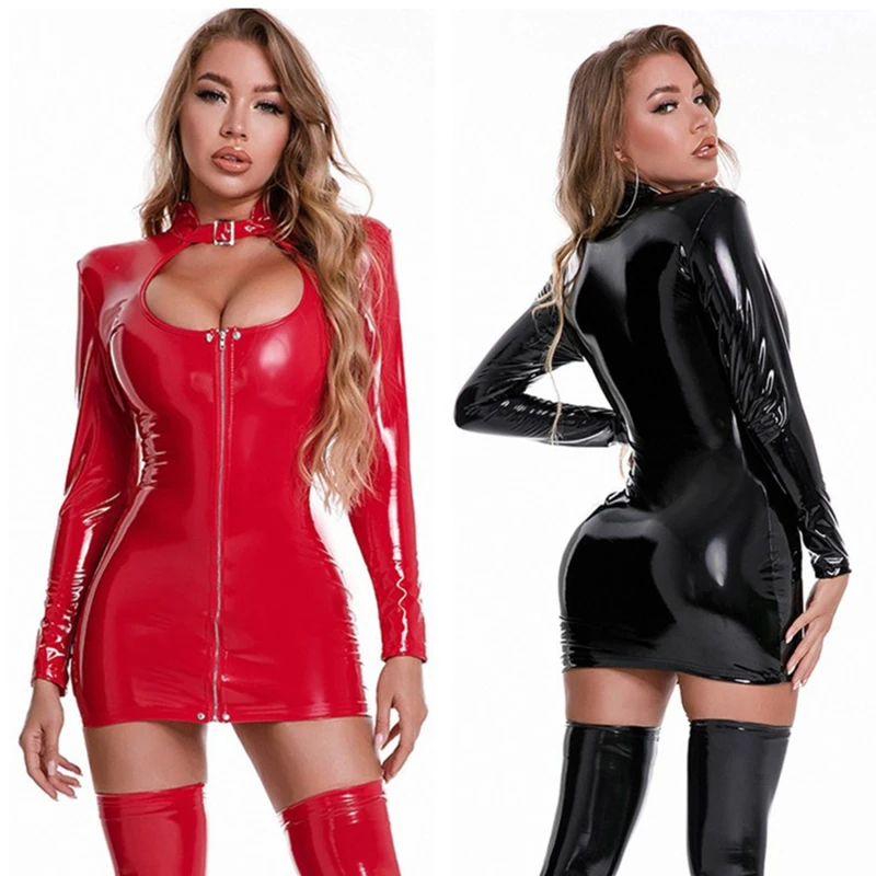 Women Sexy PU Leather Sheath Dress Female Erotic Hip Dress Glossy Shaping Latex Waist Mini Bodycon Dress No Stocking
Women Sexy PU Leather Sheath Dress Female Erotic Hip Dress Glossy Shaping Latex Waist Mini Bodycon Dress No Stocking