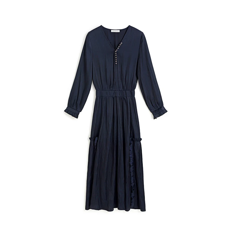 Dress Women Vintage Design 100% Viscose Button V Neck Long Sleeve Elastic Waist Solid A-line Elegant Dresses Ladies New Fashion
Dress Women Vintage Design 100% Viscose Button V Neck Long Sleeve Elastic Waist Solid A-line Elegant Dresses Ladies New Fashion