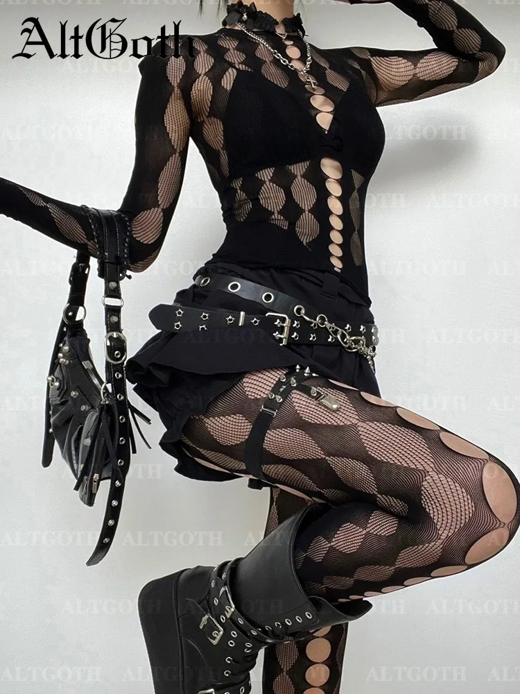 AltGoth Sexy See Through Mesh 2 Pieces Suits Women Streetwear Cyberpunk Mall Gothic Long Sleeve T-shirt High Waist Pants Suits
AltGoth Sexy See Through Mesh 2 Pieces Suits Women Streetwear Cyberpunk Mall Gothic Long Sleeve T-shirt High Waist Pants Suits
