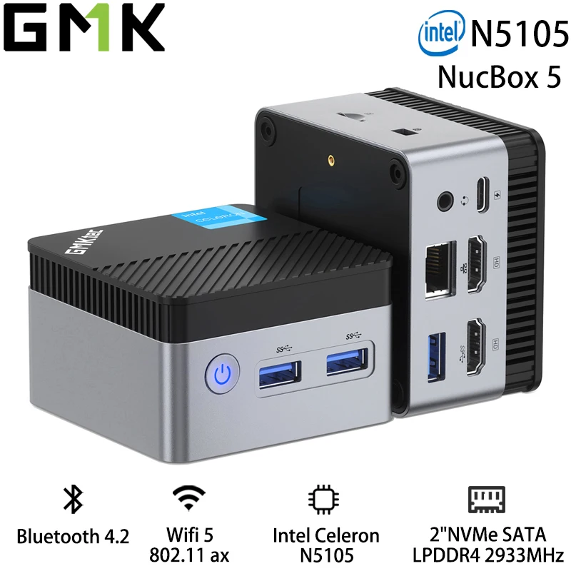 GMKtec KB5 Mini PC Windows 11 Pro Intel 11th Gen N5105, 10nm 8GB RAM 128GB SSD M.2 2242 Мини-компьютер, Микро-компьютер с двумя HDMI 4K, двойной DDR4, двойным WiFi, Giga, BT4.2 и вентиляторами о...
GMKtec KB5 Mini PC Windows 11 Pro Intel 11th Gen N5105, 10nm 8GB RAM 128GB SSD M.2 2242 Мини-компьютер, Микро-компьютер с двумя HDMI 4K, двойной DDR4, двойным WiFi, Giga, BT4.2 и вентиляторами о...