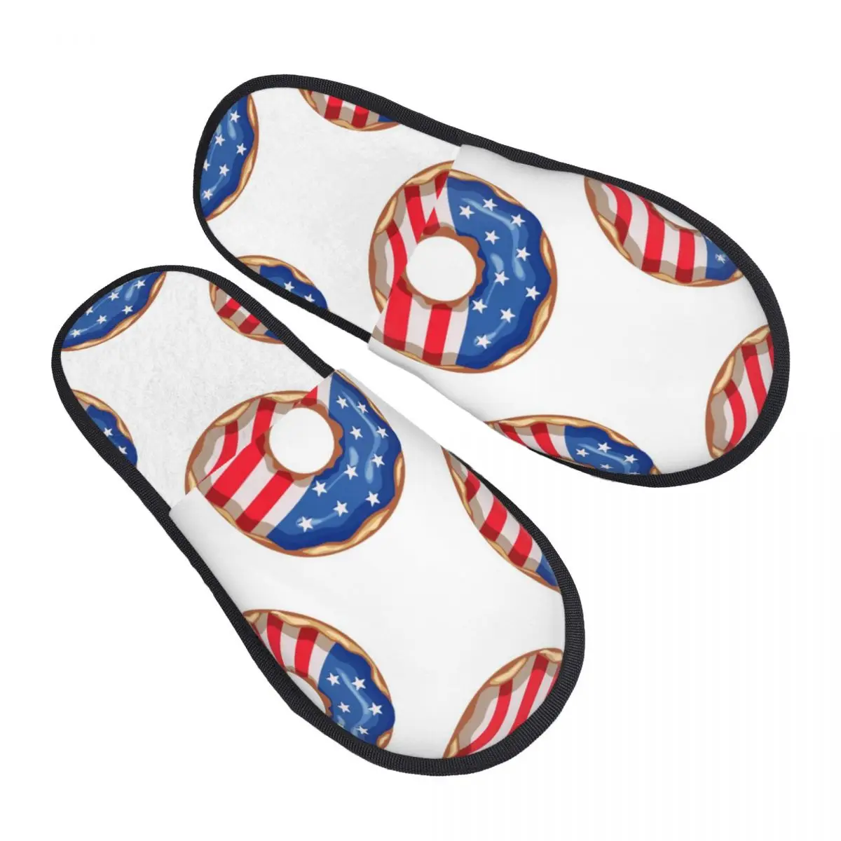 Зимние тапочки для женщин и мужчин, модные пушистые теплые тапочки в виде пончика с американским флагом, домашние тапочки, забавная обувь 
Зимние тапочки для женщин и мужчин, модные пушистые теплые тапочки в виде пончика с американским флагом, домашние тапочки, забавная обувь