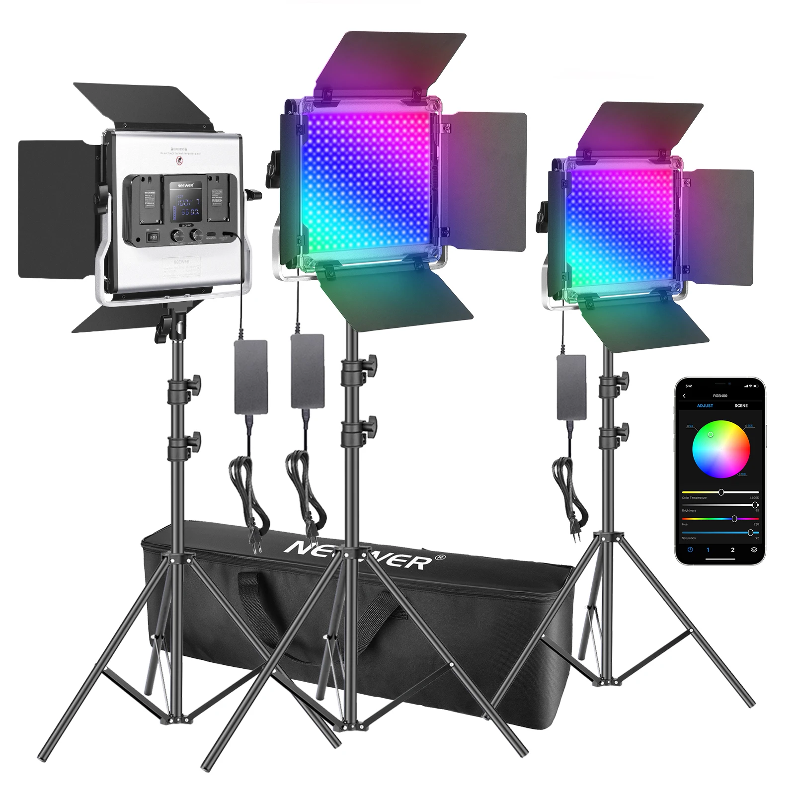 Neewer 3 упаковки 480 RGB светодиодный с управлением через приложение, фото-и видеосъемка, набор с подставками и сумкой, 480 SMD светильник s CRI95/3200K
Neewer 3 упаковки 480 RGB светодиодный с управлением через приложение, фото-и видеосъемка, набор с подставками и сумкой, 480 SMD светильник s CRI95/3200K