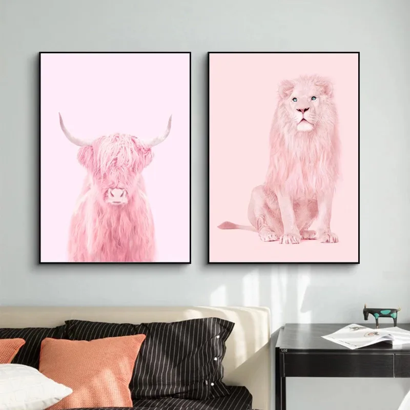 Nordic Style Pink Animlas Yak and Lion Art Canvas Poster Printed Wall Art Canvas Painting Modern Living Room Home Decor Pictures
Nordic Style Pink Animlas Yak and Lion Art Canvas Poster Printed Wall Art Canvas Painting Modern Living Room Home Decor Pictures
