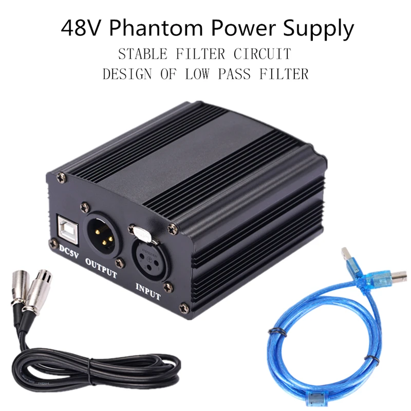 

48V Phantom Power Adapter XLR Cable For Condenser Microphone Studio Recording Phantom Power For BM 800 Condenser Mic