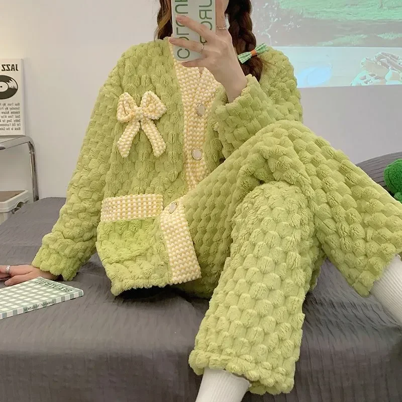Pant Korean Home Pajamas Solid Winter Women Thick Fleece New Pocket Set 2 Suit Sleepwear Bow Wear 2023 Night Piiama Warm Piece
Pant Korean Home Pajamas Solid Winter Women Thick Fleece New Pocket Set 2 Suit Sleepwear Bow Wear 2023 Night Piiama Warm Piece