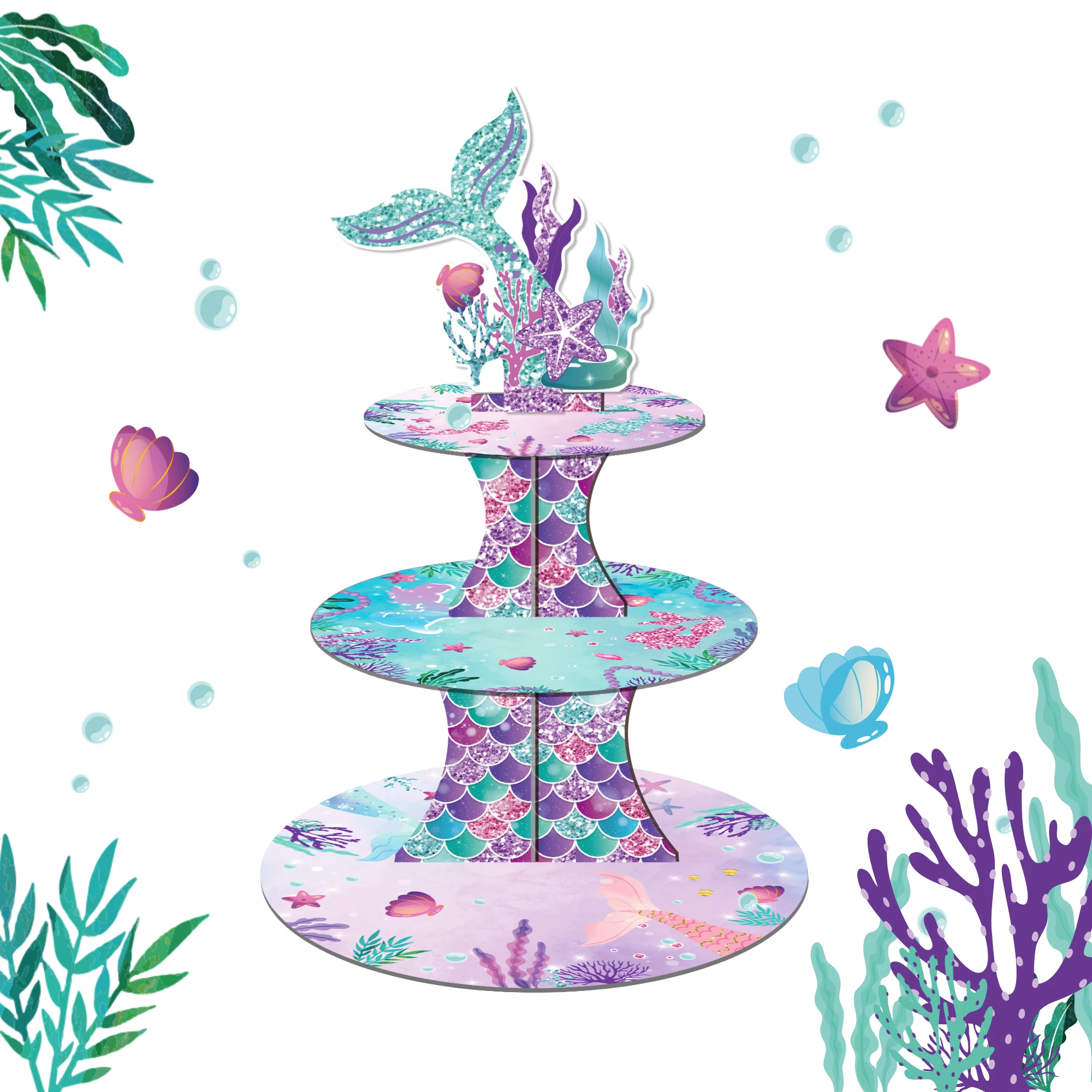 3-layers Cartoon Mermaid Tails Scales Birthday Party Cupcake Display Stand Baby Shower Party Disposable Tableware Decorations
3-layers Cartoon Mermaid Tails Scales Birthday Party Cupcake Display Stand Baby Shower Party Disposable Tableware Decorations