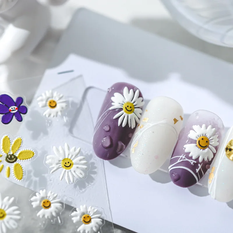 

1 Sheet New Technology Ultra-thin 3D Nail Stickers 5D Daisy & Purple Flowers Nail Art Decorative Stickers High Quality