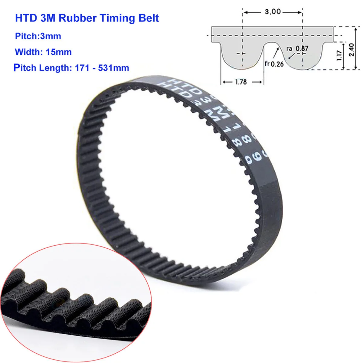 1pcs Width 15mm HTD 3M Rubber Arc Tooth Timing Belt Pitch Length 252 276 312 345 375 531mm Drive Belts Pitch 3mm
1pcs Width 15mm HTD 3M Rubber Arc Tooth Timing Belt Pitch Length 252 276 312 345 375 531mm Drive Belts Pitch 3mm