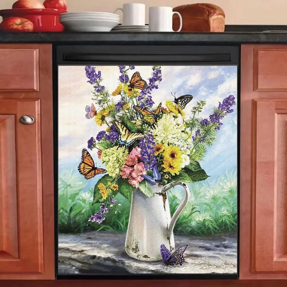 Flower Arrangement Dishwasher Magentic Cover, Spring Butterfly Self Adhesive Magnet Refrigerator Decal, Home Appliances Decorati 
Flower Arrangement Dishwasher Magentic Cover, Spring Butterfly Self Adhesive Magnet Refrigerator Decal, Home Appliances Decorati