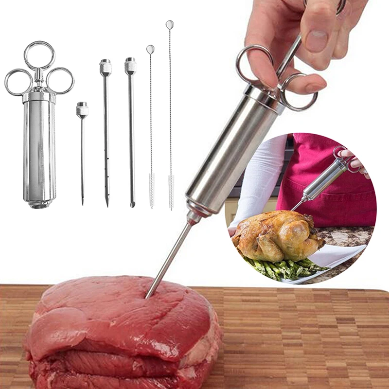 

Premium Stainless Steel Meat Marinade Injector Kit Food Grade Grill Turkey BBQ Seasoning Sauce Flavor Needle Cooking Syringe