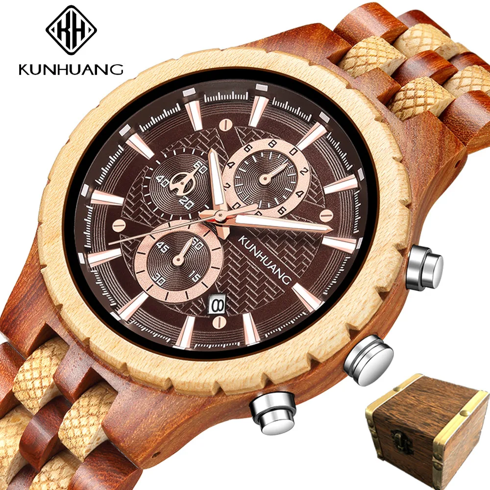 KunHuang Big Dial Wooden Men Watches Top Brand Luxury Casual Chronograph Military Sports Quartz Wood Watch Men Relogio Masculino
KunHuang Big Dial Wooden Men Watches Top Brand Luxury Casual Chronograph Military Sports Quartz Wood Watch Men Relogio Masculino