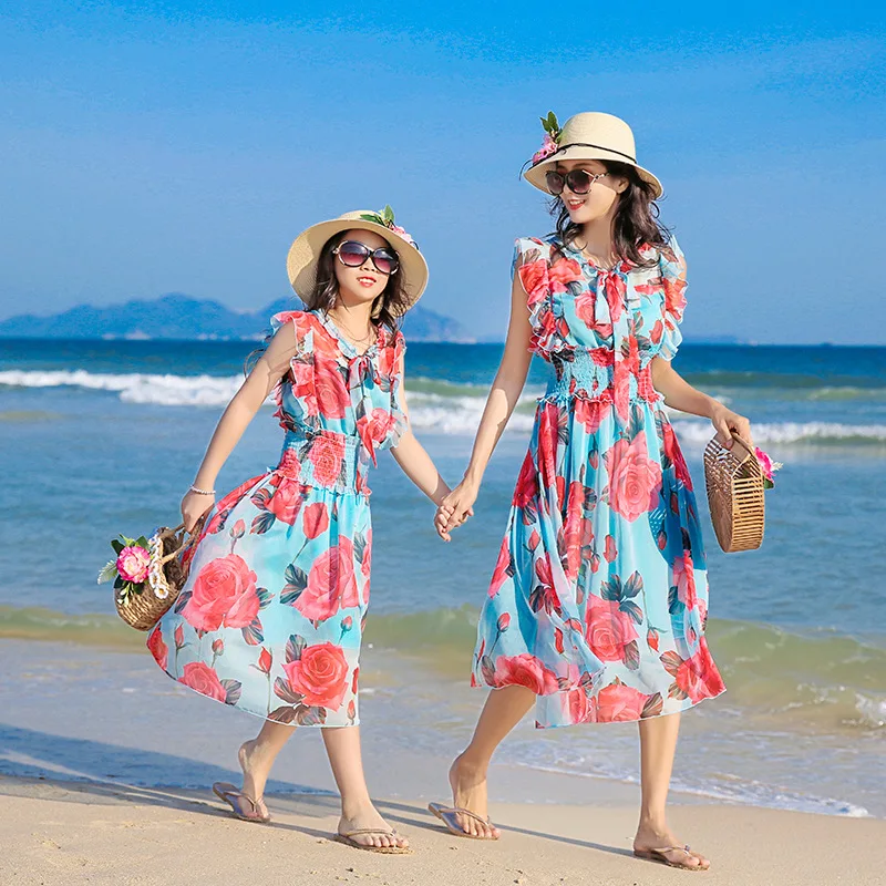

Seaside Parent-child Clothes Summer Beach Holiday Dress Mother and Daughter Clothes Top Dress Mother and Child Clothes Dress