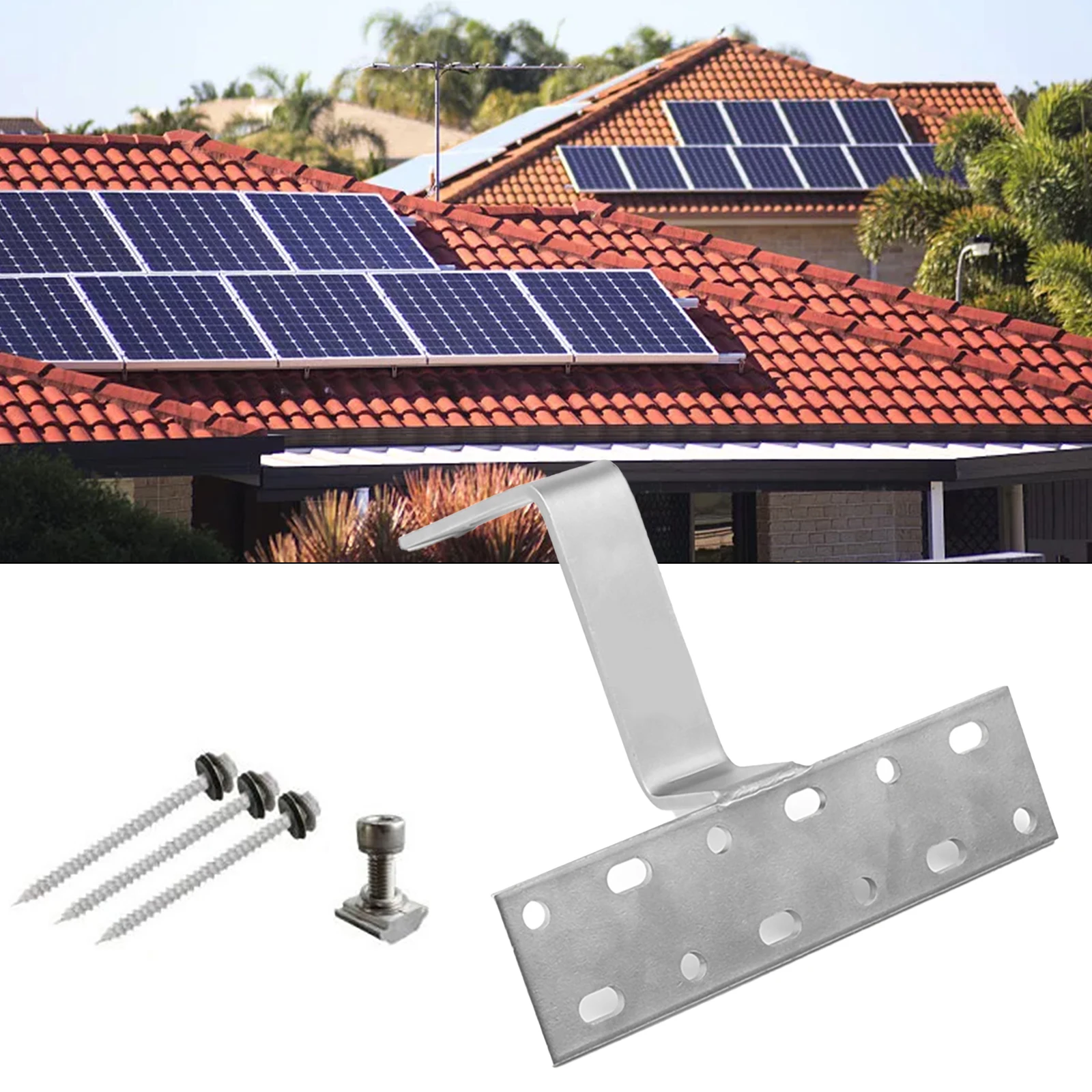 304 Stainless Steel Photovoltaic Hook Photovoltaic Bracket Guide Rail Parts 1*90 Degree Vertical Hook 3*screws 1*block Group
304 Stainless Steel Photovoltaic Hook Photovoltaic Bracket Guide Rail Parts 1*90 Degree Vertical Hook 3*screws 1*block Group
