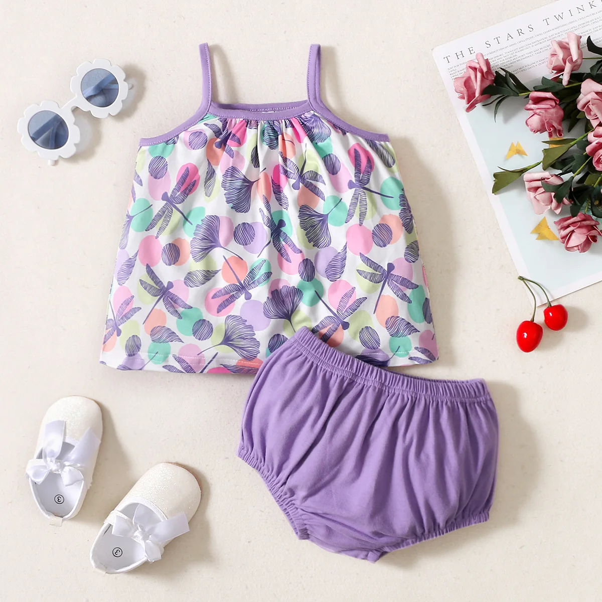 Summer Clothes For Girls Baby Casual Clothing Sets Children Leaf Dragonfly Print Suspender Top + Solid Purple Shorts 2pcs Set
Summer Clothes For Girls Baby Casual Clothing Sets Children Leaf Dragonfly Print Suspender Top + Solid Purple Shorts 2pcs Set