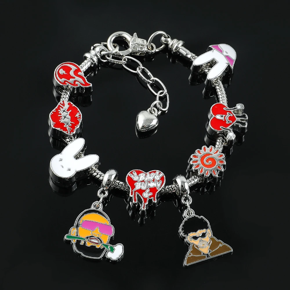 Bad Bunny Charms Bracelet Cute Bad Rabbit Love Heart Pendant Bangles Hip Hop Rapper Jewelry Accessories Women for Fans Gifts
Bad Bunny Charms Bracelet Cute Bad Rabbit Love Heart Pendant Bangles Hip Hop Rapper Jewelry Accessories Women for Fans Gifts
