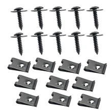 10/5 Sets Universal Black Car Self-tapping Screws Crosshead with Pad U-shaped Clips for Auto Bumper Mudguard Fender Base Fixed
