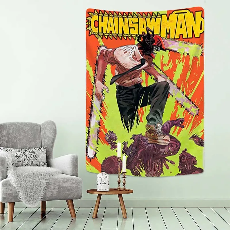 

Tapestry Aesthetic Room Decoration Chainsaw Man Tapries Panoramic Wall Paper Boho Decor Decors Home Tapestries Bedroom Fabric