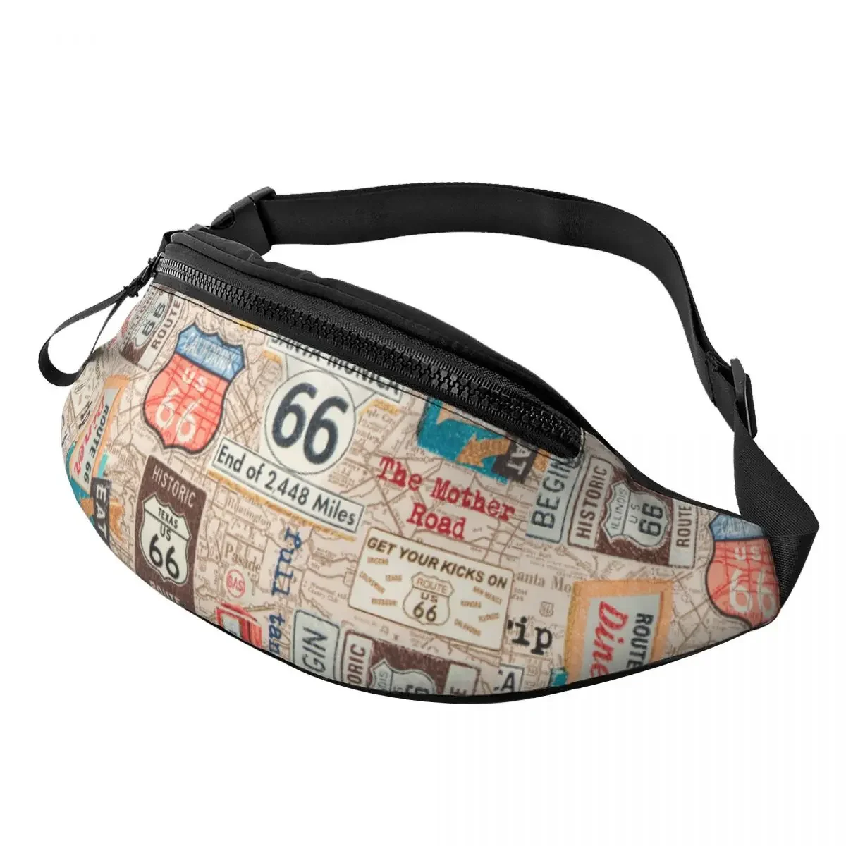 

Customized Vintage Route 66 Map Fanny Pack for Women Men Cool USA Highways Crossbody Waist Bag Traveling Phone Money Pouch