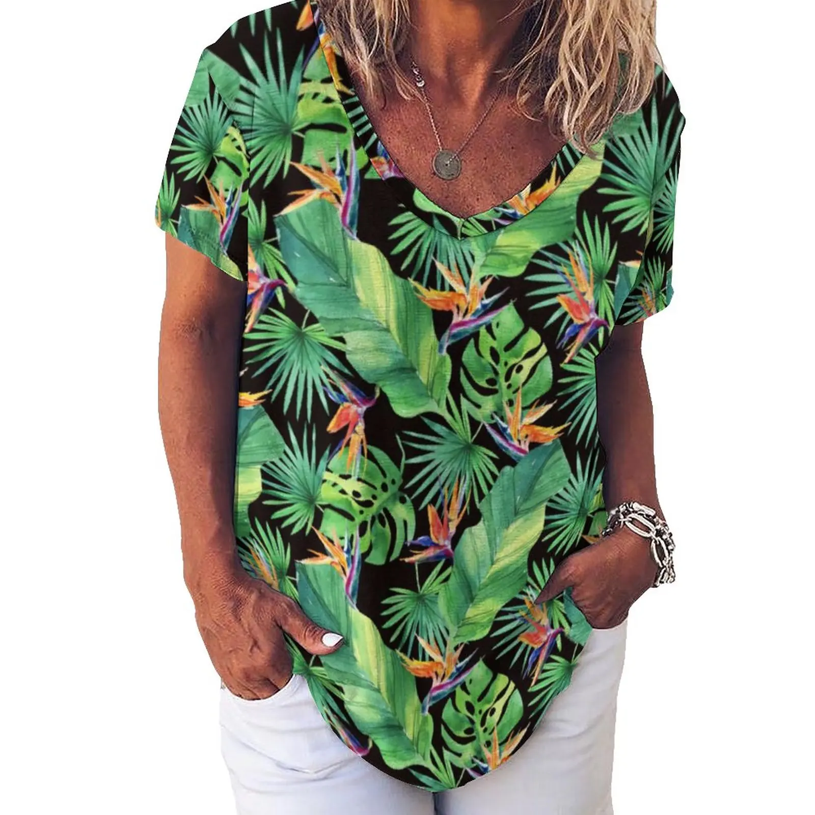 Jungle Tropical Print T-Shirts Bird of Paradise V Neck Streetwear Oversized T Shirt Ladies Kawaii Tee Shirt Beach Graphic Tees
Jungle Tropical Print T-Shirts Bird of Paradise V Neck Streetwear Oversized T Shirt Ladies Kawaii Tee Shirt Beach Graphic Tees