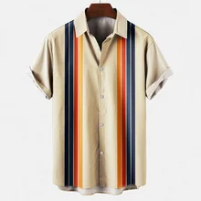 Mens Hawaiian Shirts Harajuku Summer Fashion Short Sleeve Button Stripe Print Loose Casual Beach Vacation Aloha Shirt Dazn Man