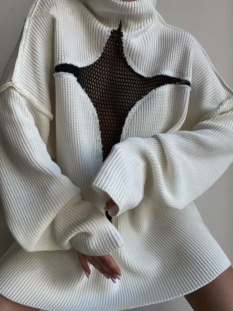 Y2K Women Spring Autumn Hollow Out Sweaters Knitwear Mesh Patchwork Long Sleeve High Neck Ribbed Knitted Pullovers 2022 Jumpers
Y2K Women Spring Autumn Hollow Out Sweaters Knitwear Mesh Patchwork Long Sleeve High Neck Ribbed Knitted Pullovers 2022 Jumpers