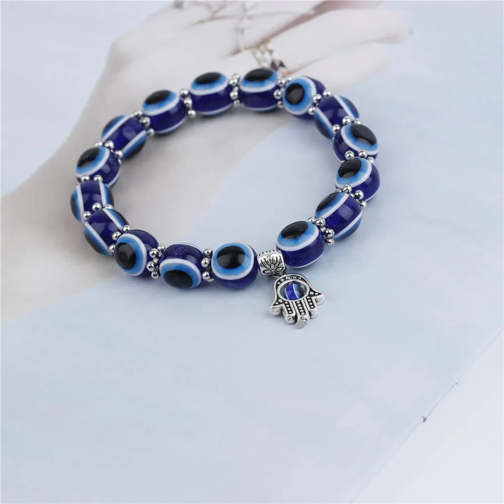 Blue Evil Eye Bracelet Hand of Fatima Turkey Thousand Eyes Wish Handmade Women's Resins Bead Bangle Elastic Bracelets Jewelry 
Blue Evil Eye Bracelet Hand of Fatima Turkey Thousand Eyes Wish Handmade Women's Resins Bead Bangle Elastic Bracelets Jewelry