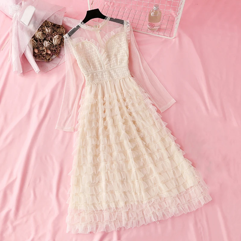 Женские сетчатые кружевные платья, модное платье с круглым вырезом и длинным рукавом, женское весеннее праздничное длинное платье 2022 с высокой талией
Женские сетчатые кружевные платья, модное платье с круглым вырезом и длинным рукавом, женское весеннее праздничное длинное платье 2022 с высокой талией