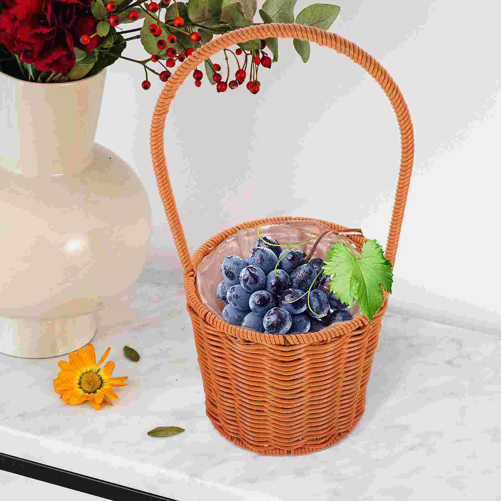

Picnic Basket With Handle Daily Supplies Multi-function Storage Portable Fruit Baskets Handheld Grocery Woven Shopping