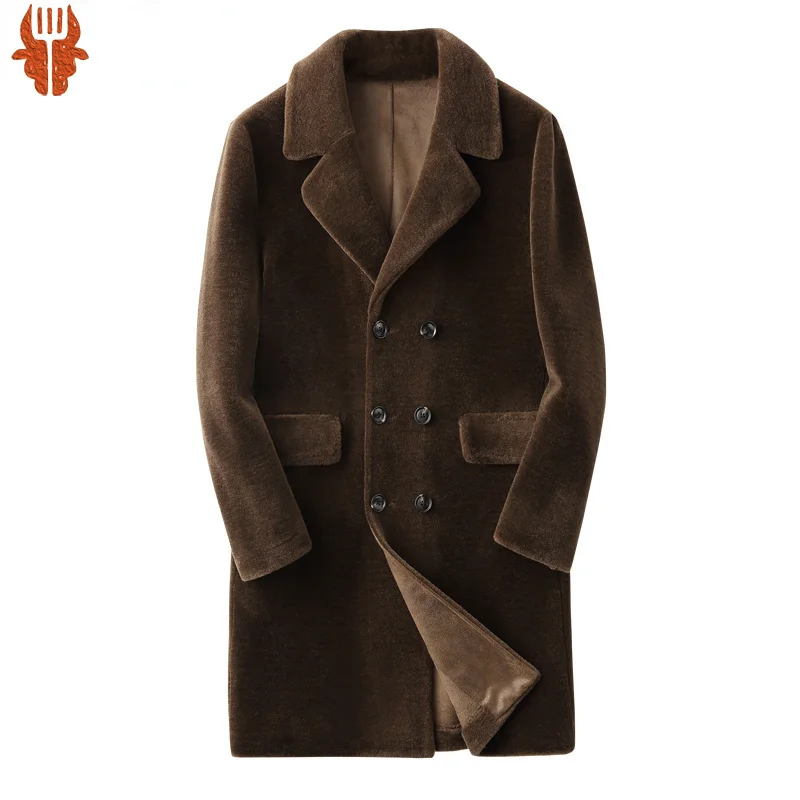 

Мужское пальто из натурального меха, осенне-зимняя куртка, мужские длинные стрижки овечьей шерсти, 100% шерстяные меховые пальто, искусственная 5xl, KJ3796
