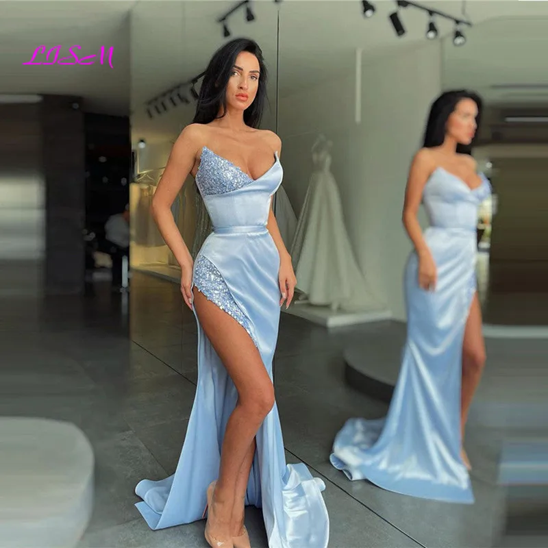 Gorgeous Mermaid Sexy Slit Prom Dresses Sweetheart Satin Long Sequin Evening Party Dress Sleeveless Formal Gowns
Gorgeous Mermaid Sexy Slit Prom Dresses Sweetheart Satin Long Sequin Evening Party Dress Sleeveless Formal Gowns