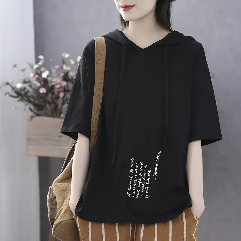Short-sleeved Cotton T-shirt Women's Summer New Style 2022 Loose Casual Printing Hooded Bottoming Shirt Tops Women
Short-sleeved Cotton T-shirt Women's Summer New Style 2022 Loose Casual Printing Hooded Bottoming Shirt Tops Women