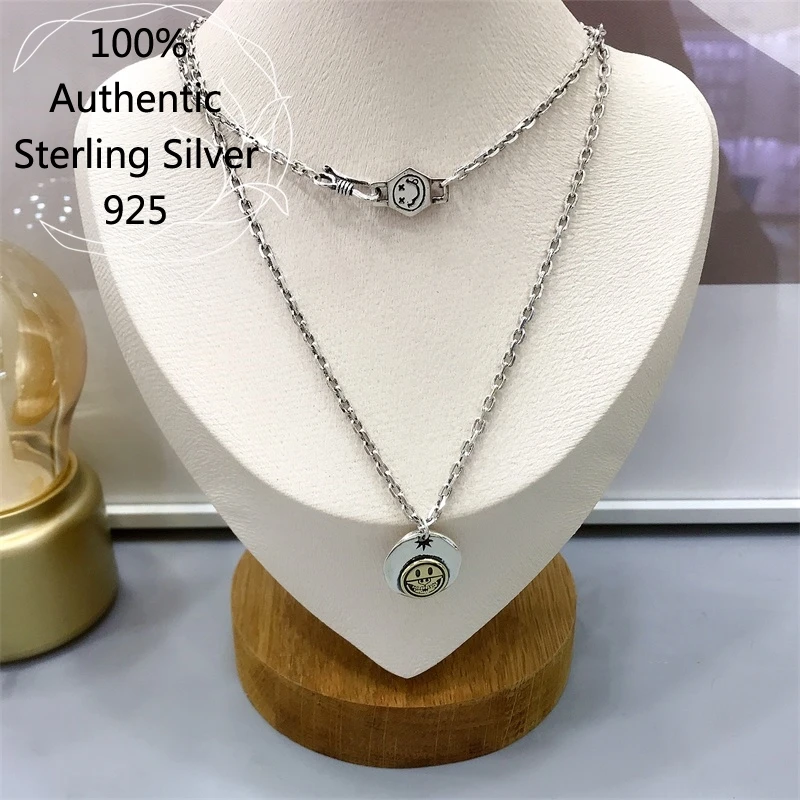 

Sterling Silver Collier Argent Joyas De Plata 925 Gabeen Smiling Face Round Brand Necklace Chain Jewelry Set Original For Women