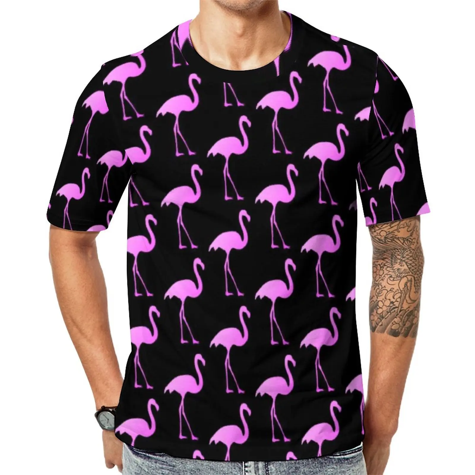 

Футболка мужская с принтом птиц, трендовая тенниска с розовым фламинго, Оригинальная дизайнерская рубашка с коротким рукавом, размеры 4XL, 5XL, 6XL