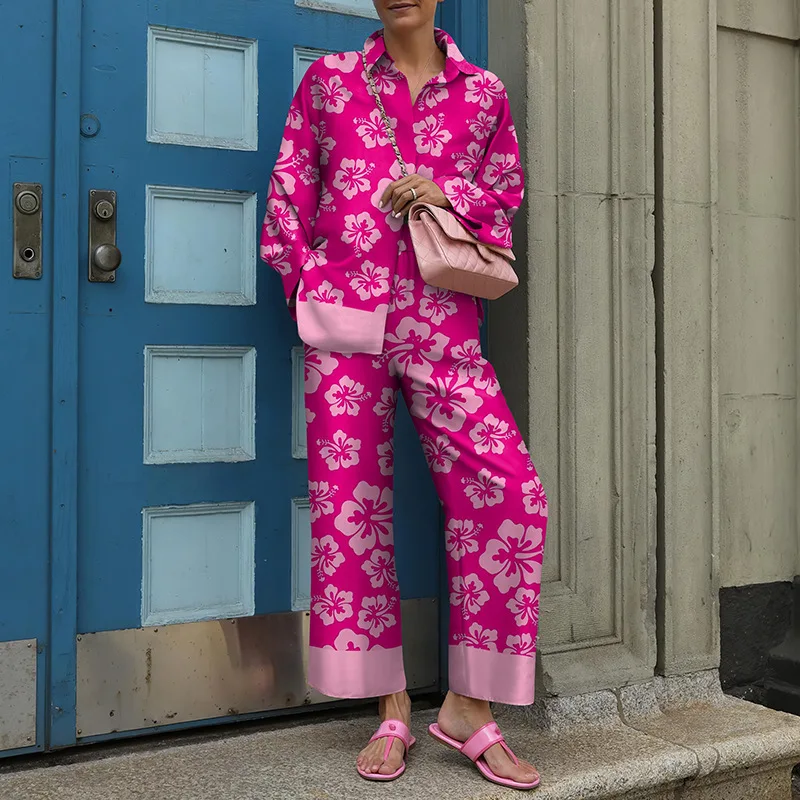 Vintage Pattern Print Homewear Suits Women Spring Turn-down Collar Button Blouse Pants Set Autumn Long Sleeve Loose Two-pieces
Vintage Pattern Print Homewear Suits Women Spring Turn-down Collar Button Blouse Pants Set Autumn Long Sleeve Loose Two-pieces