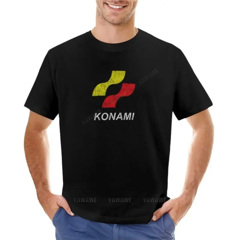 

Футболка Konami с логотипом (оригинальная потертая), милая одежда, футболка с коротким рукавом, эстетическая одежда, мужские футболки больших и высоких размеров