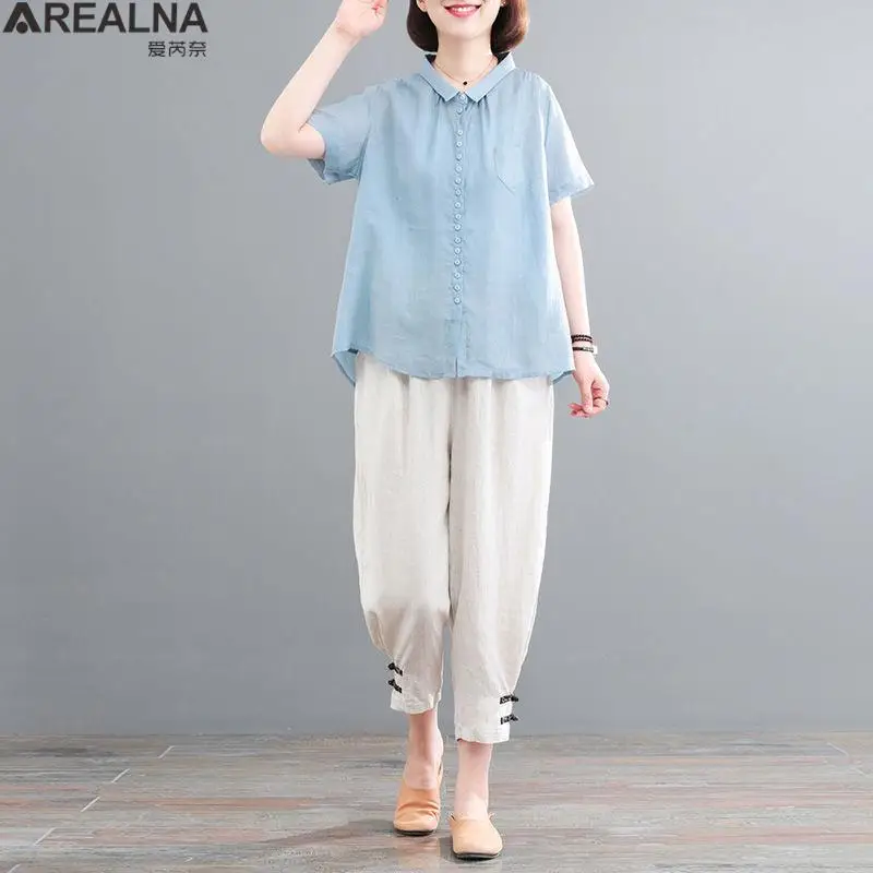 Комплект из двух предметов Женский, блузка и брюки-султанки из хлопка и льна, винтажный Повседневный свободный комплект из двух предметов, с...
Комплект из двух предметов Женский, блузка и брюки-султанки из хлопка и льна, винтажный Повседневный свободный комплект из двух предметов, с...