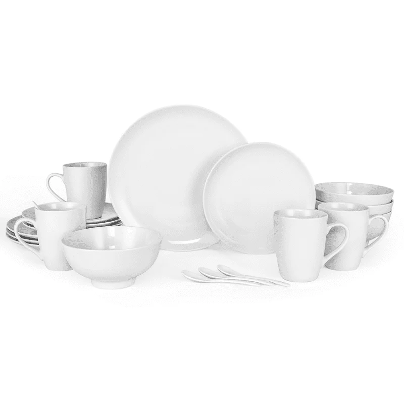 

White Dinnerware Set, 20-Piece Service For 4，with Dinner Plates, Salad Plate, Bowls, Mugs and Teaspoons, Porcelain Durable for