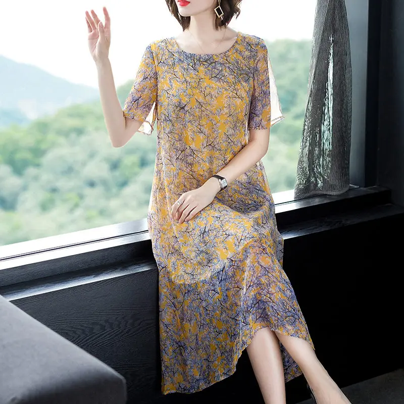 Large Size Mulberry Silk Dress For Women 2022 Summer Fashion Mother Loose Temperament Short Sleeve Elegant Floral Dress h2191
Large Size Mulberry Silk Dress For Women 2022 Summer Fashion Mother Loose Temperament Short Sleeve Elegant Floral Dress h2191